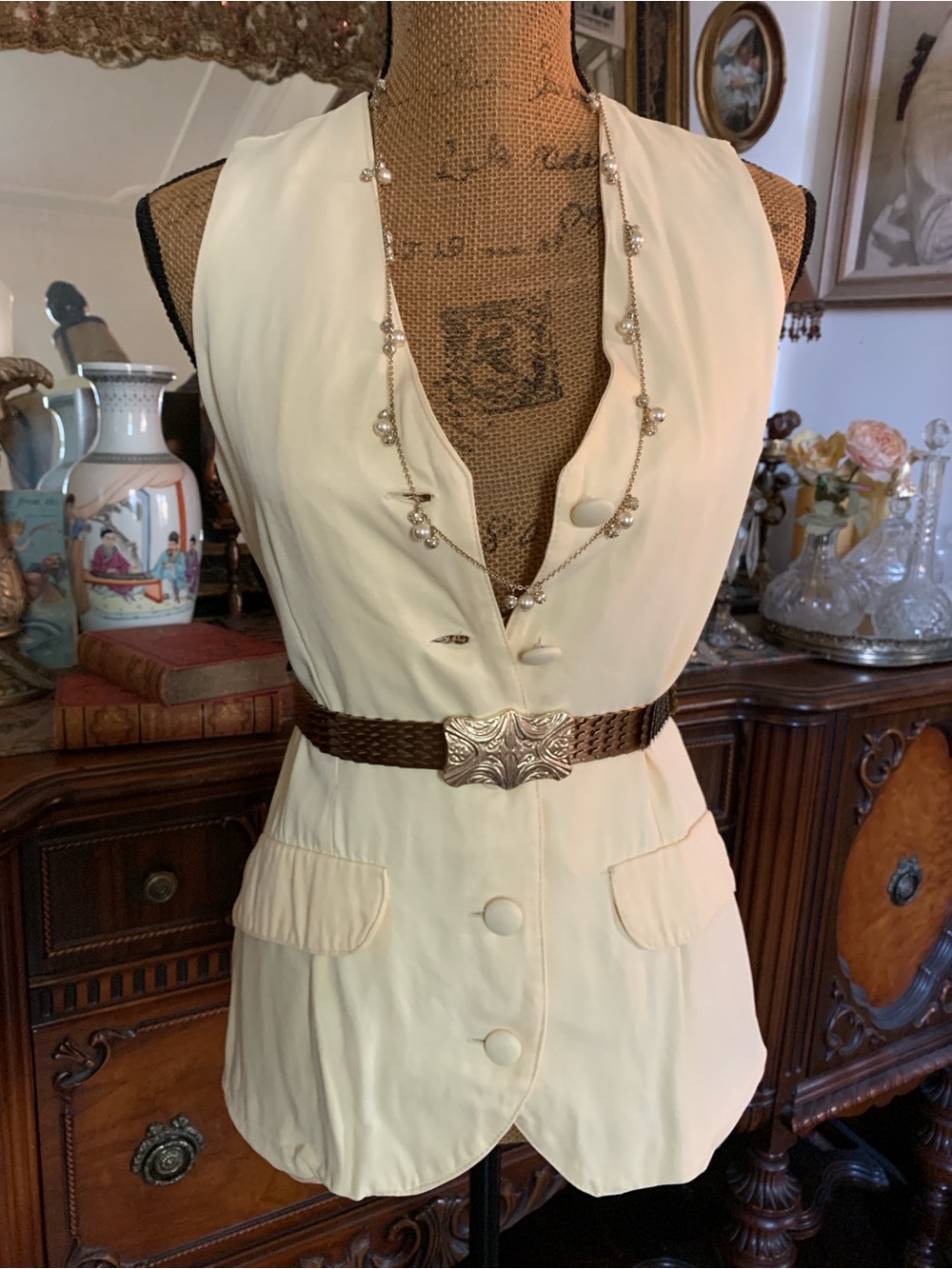 Vintage 90's Pastel Yellow Boho Vest Blouse